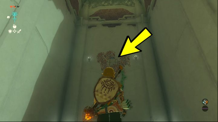 When you destroy the stone door and go up the stairs, turn right - Zelda TotK: In isa Shrine - Sky - Zelda Tears of the Kingdom Guide