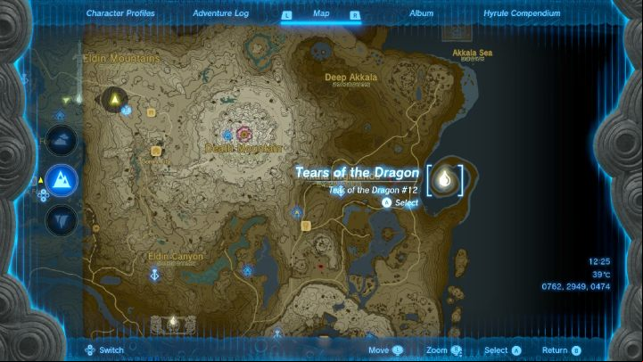 Once you obtain 11 Tears of the Dragon, the twelfth geoglyph will appear on the map - Zelda TotK: The Dragons Tears - Walkthrough - Zelda Tears of the Kingdom Guide