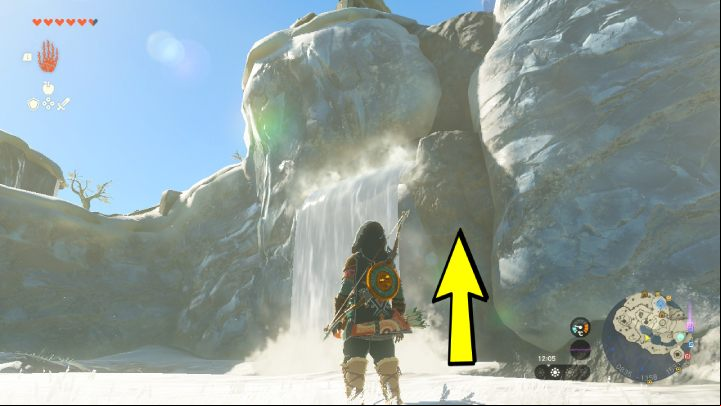 Follow the path around the river and go under the waterfall - Zelda Tears of the Kingdom: All Shrines on Great Sky Island - Sky - Zelda Tears of the Kingdom Guide