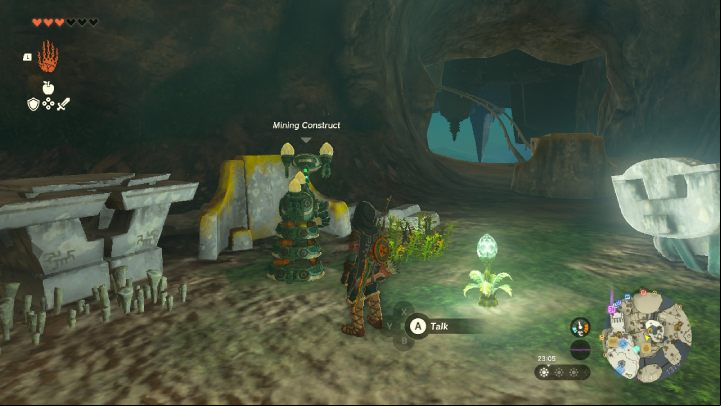 At the end of the cave, talk to the robot standing at the exit - Zelda Tears of the Kingdom: All Shrines on Great Sky Island - Sky - Zelda Tears of the Kingdom Guide