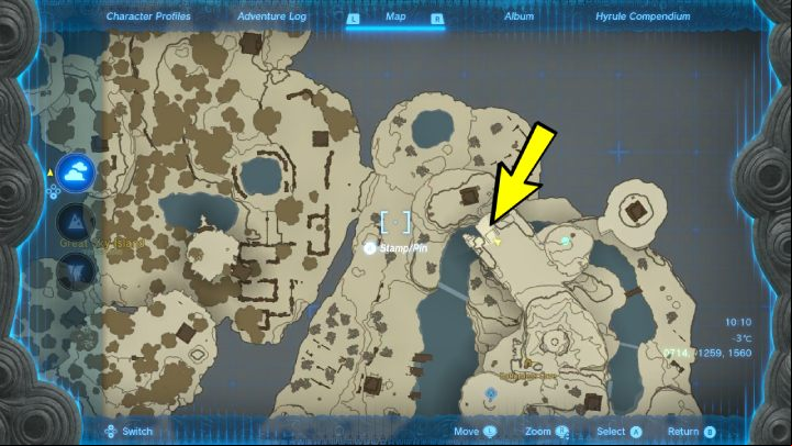 After leaving Gutanbac Shrine, go to the indicated place on the map above - Zelda Tears of the Kingdom: All Shrines on Great Sky Island - Sky - Zelda Tears of the Kingdom Guide