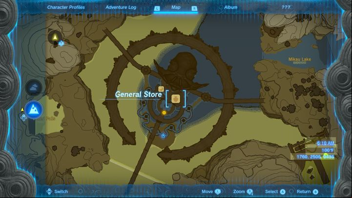 In the General Store, you can buy a variety of items, from food to materials such as wood or flint - Zelda Tears of the Kingdom: Interactive map - Basics - Zelda Tears of the Kingdom Guide