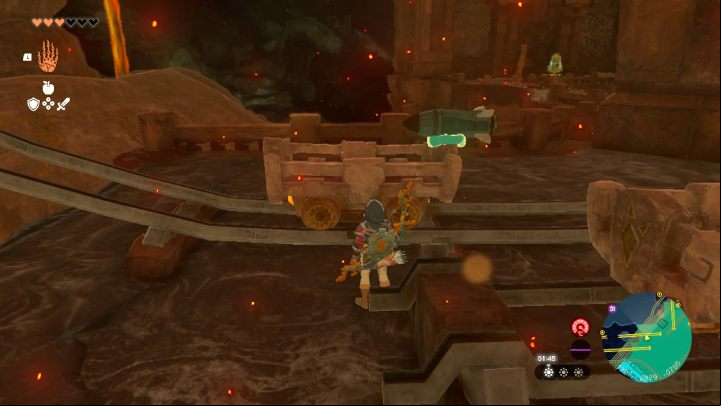 Place the mining cart on the tracks shown in the screenshots above - Zelda TotK: Yunobo of Goron City - Walkthrough - Zelda Tears of the Kingdom Guide