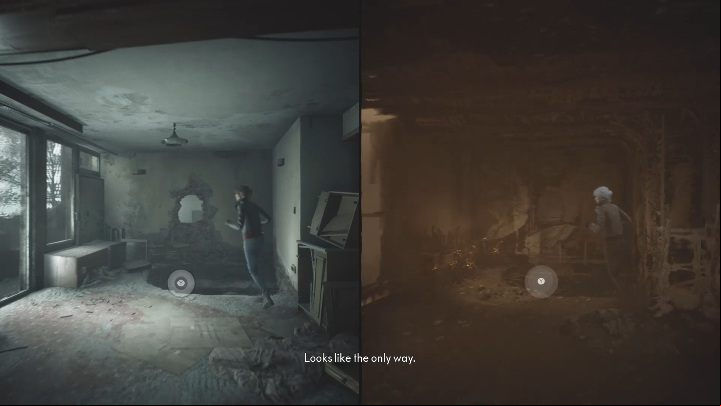 You can immediately jump down to the lower floor through the hole in the floor - The Medium: Encounter with Sadness - walkthrough - Walkthrough - The Medium Guide