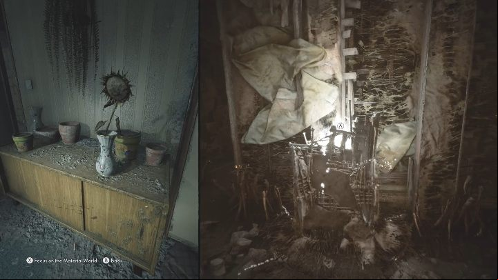 Return with the sunflower to the room with the hole in the ceiling and place the flower in the vase - The Medium: Encounter with Sadness - walkthrough - Walkthrough - The Medium Guide