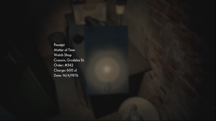 In the left part of the basement you will find a receipt for a pocket watch - The Medium: Basement - walkthrough - Walkthrough - The Medium Guide