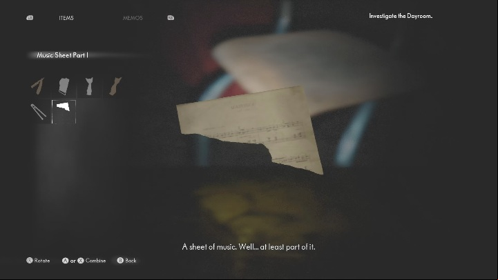 You will find sheet music in the dayroom - The Medium: Dayroom - walkthrough - The Medium Guide