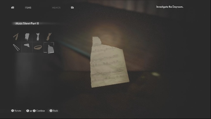Another part of sheet music is on a wooden desk on the right side of the room - The Medium: Dayroom - walkthrough - The Medium Guide