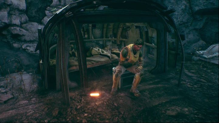 Talk to him (if you have enough Medical points, you can treat him) and convince him to give you his weapon - Stranger in a Strange Land | The Outer Worlds Walkthrough - Emerald Vale - The Outer Worlds Guide