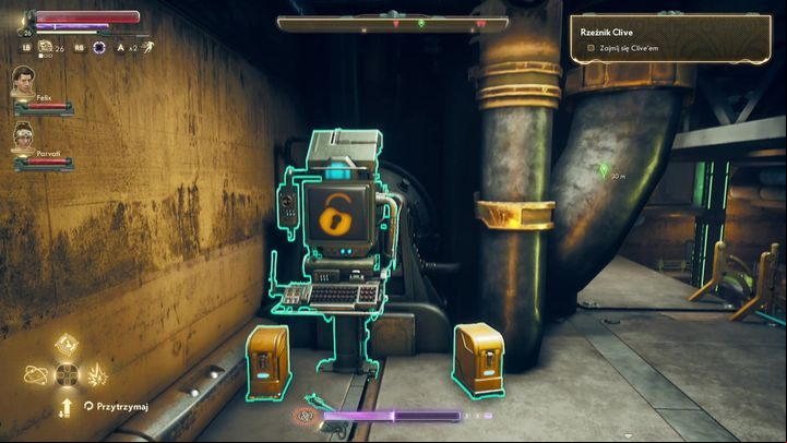 There is a terminal on the platform surrounding the production hall - Slaughterhouse Clive and A Cysty-Dance with Death | The Outer Worlds side quest - Monarch - The Outer Worlds Guide