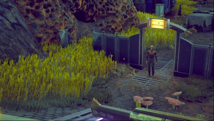 Then you can go to the last building on the right and talk to Carlotta via intercom - The Commuter | The Outer Worlds Faction Quests - Iconoclasts - The Outer Worlds Guide