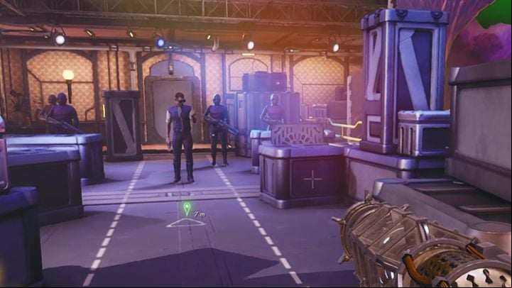 Inside you will need to talk to the actor - At Central | The Outer Worlds Companion quest - Emerald Vale - The Outer Worlds Guide