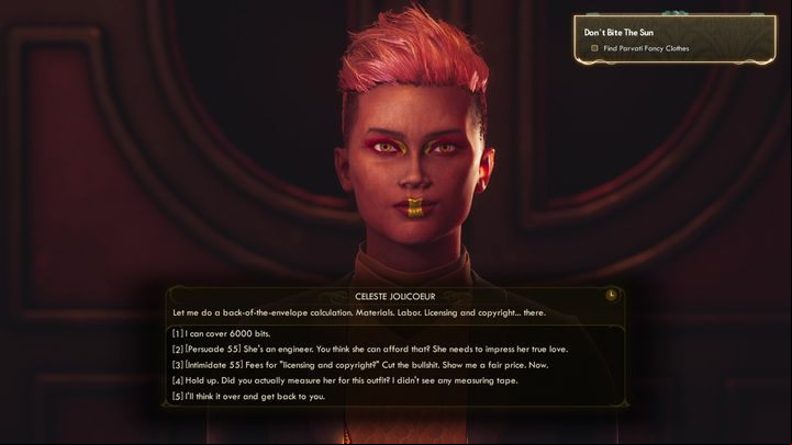 While in Byzantium, you will need to head to Celeste Jolicoeurs Haberdashery - Dont Bite the Sun | The Outer Worlds Companion quest - Parvati - The Outer Worlds Guide