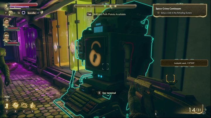 When you get down, you will first have to find the terminal responsible for the refueling system - Space-Time Continuum | The Outer Worlds Faction Quests - SubLight - The Outer Worlds Guide
