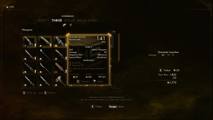 Tinkering improves item stats. - Tinkering and crafting - how to improve, upgrade your equipment The Outer Worlds - Basics - The Outer Worlds Guide