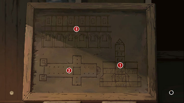 When playing as Tom, show the Prior sketches that you want to discuss (it would be best to do it in a specific order): cross-section (1 – tower, central nave, side naves, and abutments), horizontal projection (2 – sanctuary, transept, and central nave) and the project (3 – clerestory, triforium, and - Chapter Seven - Rebirth of Kingsbridge - Book One: From the Ashes - The Pillars of the Earth Game Guide