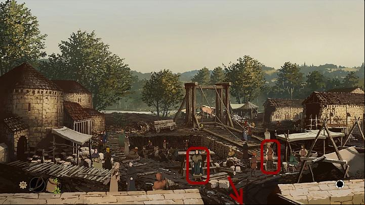 While playing as Jack, talk with your mother (located in the middle of the screen) and Alfred (on the right side) - Chapter Seven - Rebirth of Kingsbridge - Book One: From the Ashes - The Pillars of the Earth Game Guide