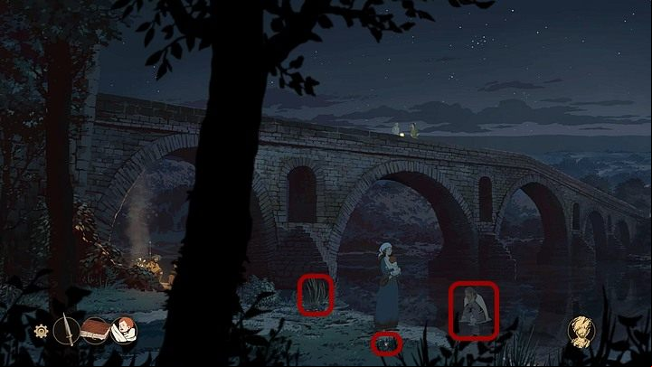Talk twice with the crying woman standing in the water to find out that she has lost the commemorative ring - Chapter Fifteen - The Journey (Cherbourg; Tours; Puente la Reina; Santiago de Compostela; Toledo; Paris) - Book Three: Eye of the Storm - The Pillars of the Earth Game Guide