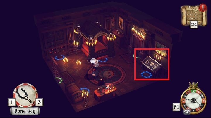 Use the key you found to open the bone closet marked on the screen - Learn the arcane knowledge | Willow Blue - Willow Blue - The Sexy Brutale Game Guide