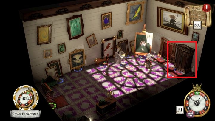Hide in the closet in the room with paintings - Find the secret chamber | Willow Blue - Willow Blue - The Sexy Brutale Game Guide