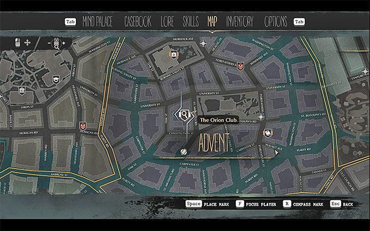 The Orion Club is in Advent district - Nosedive | The Sinking City walkthrough - Main cases - The Sinking City Guide