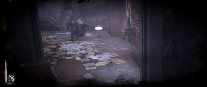 In an empty, padlocked room you will find a bookcase that can be revealed by Minds Eye - Assigned Reading | The Sinking City walkthrough - Side cases - The Sinking City Guide