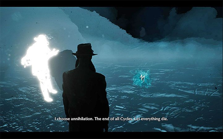The point of retrocognition here is to acquaint you with the principles of this ending - point 1 is always the pedestal, and point 2 is the interactive area behind it - List of endings | The Sinking City walkthrough - Main cases - The Sinking City Guide