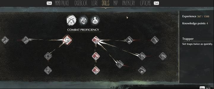 Please note that there are three independent branches of development in the skills tab. - Combat in The Sinking City - Basics - The Sinking City Guide