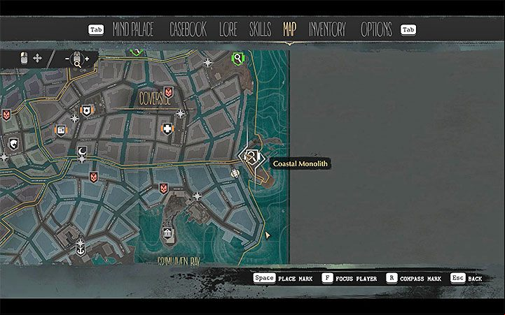 Analysis of the above document will allow you to find the Coastal Monolith - shown in the attached image - Into the Depths | The Sinking City walkthrough - Main cases - The Sinking City Guide