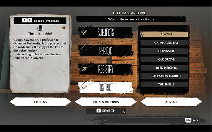 Your new task is to establish where does Professor Cavendish live, and so you need to visit the Oakmont City Hall in the Advent district - Quid Pro Quo | The Sinking City walkthrough - Main cases - The Sinking City Guide