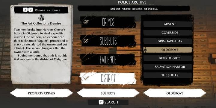 Select search options - Delicate Matter | The Sinking City walkthrough - Side cases - The Sinking City Guide