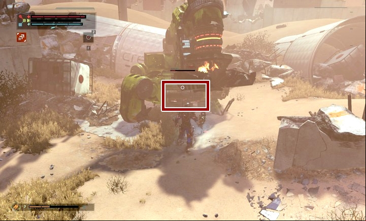 In order to defeat him you must attack the batteries on his sides - Abandoned Production | The Surge Walkthrough - Walkthrough - The Surge Game Guide