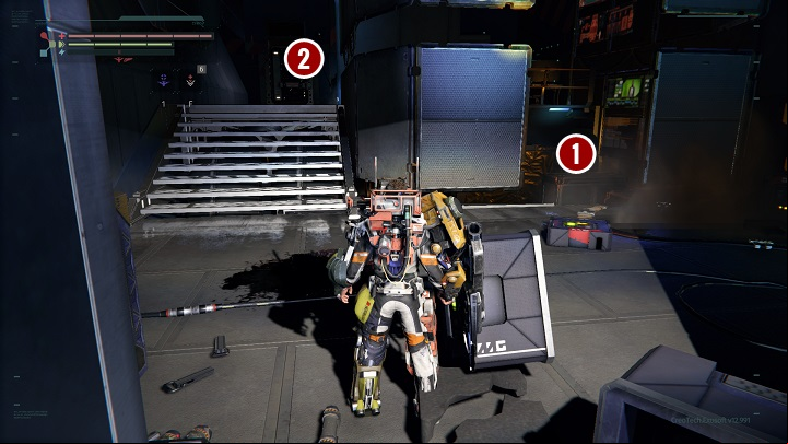 Once behind the door, you will be in the area shown in the above screenshot and you will need to defeat a single enemy patrolling the area - Executive levels | The Surge Walkthrough - Walkthrough - The Surge Game Guide