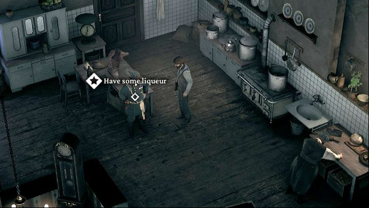 Voronin will ask the hero to bring him liquor and for this you need to descend to the basement - The Thaumaturge: Sketches map in Northern Srodmiescie, Southern Srodmiescie, Powisle, Powazki Cemetery - Secrets and Collectibles - The Thaumaturge Guide