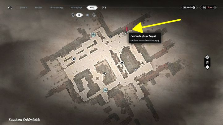 District: Southern Srodmiescie - The Thaumaturge: Sketches map in Northern Srodmiescie, Southern Srodmiescie, Powisle, Powazki Cemetery - Secrets and Collectibles - The Thaumaturge Guide