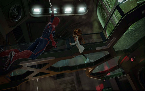 Letting go of the button will rapidly move you to the marked spot - Chapter 01 - Oscorp Is Your Friend - Walkthrough - The Amazing Spider-Man - Game Guide and Walkthrough