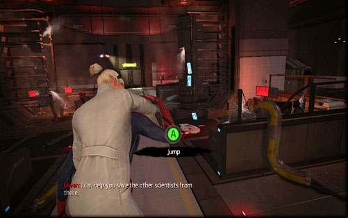 Holding her on her back, you need to run forward while successively ing through the opening doors - Chapter 01 - Oscorp Is Your Friend - Walkthrough - The Amazing Spider-Man - Game Guide and Walkthrough
