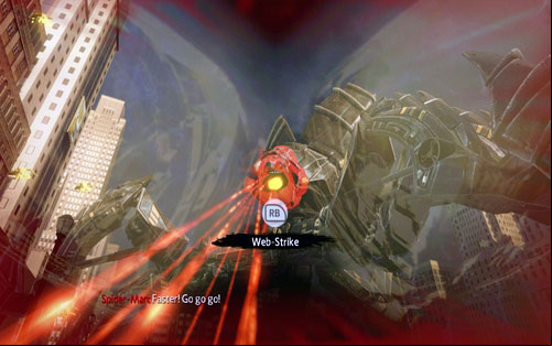During the second part of the fight, your targets will be the enemy's eyes - Chapter 01 - Oscorp Is Your Friend - Walkthrough - The Amazing Spider-Man - Game Guide and Walkthrough