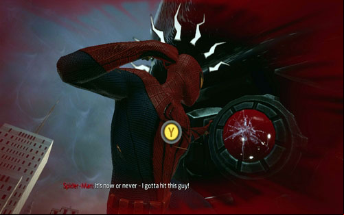 While destroying the second eye, about dodging (Y) - Chapter 01 - Oscorp Is Your Friend - Walkthrough - The Amazing Spider-Man - Game Guide and Walkthrough