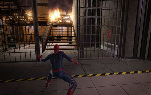 Run forward and you will reach a burning staircase - Chapter 02 - Escape Impossible - Walkthrough - The Amazing Spider-Man - Game Guide and Walkthrough