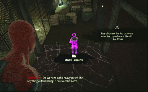 In order to perform a stealth attack, you need to press RB when you're invisible and nearby the enemy - Chapter 03 - In the Shadow of Evils Past - p. 1 - Walkthrough - The Amazing Spider-Man - Game Guide and Walkthrough