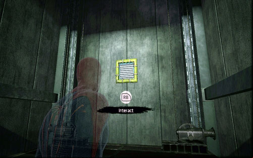 Wait for the guards to exit, turn around and use another narrow age - Chapter 03 - In the Shadow of Evils Past - p. 1 - Walkthrough - The Amazing Spider-Man - Game Guide and Walkthrough