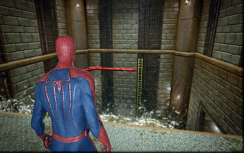 With all of them lying stunned on the ground, turn right and jump into the sewer - Chapter 04 - The Thrill of the Hunt - p. 1 - Walkthrough - The Amazing Spider-Man - Game Guide and Walkthrough