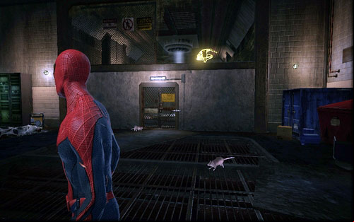 The further road leads through a hole in the nearby grate - Chapter 04 - The Thrill of the Hunt - p. 1 - Walkthrough - The Amazing Spider-Man - Game Guide and Walkthrough