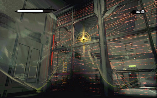 Go to the other side through the hole on the left, using the nearby computer beforehand and destroying three turrets on your way - Chapter 06 - Smythe Strikes Back - p. 1 - Walkthrough - The Amazing Spider-Man - Game Guide and Walkthrough