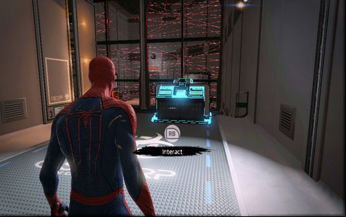 With the area clear, head back a bit and use the computer to open the door - Chapter 06 - Smythe Strikes Back - p. 1 - Walkthrough - The Amazing Spider-Man - Game Guide and Walkthrough