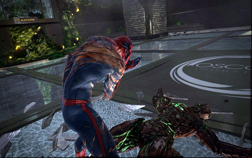 After you're done, return to the wall (LB) - Chapter 06 - Smythe Strikes Back - p. 2 - Walkthrough - The Amazing Spider-Man - Game Guide and Walkthrough
