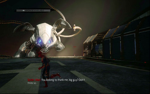 Standing on the roof, you need to avoid the tentacles shot at you - Chapter 06 - Smythe Strikes Back - p. 2 - Walkthrough - The Amazing Spider-Man - Game Guide and Walkthrough