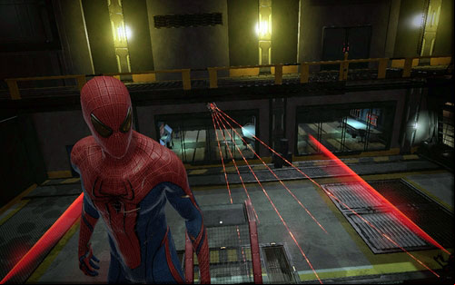 Your next targets are the turrets and machines found below - Chapter 10 - Spider-Man No More! - p. 1 - Walkthrough - The Amazing Spider-Man - Game Guide and Walkthrough