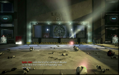 With the last one of them blocked, a platform with even more robots will arrive - Chapter 10 - Spider-Man No More! - p. 1 - Walkthrough - The Amazing Spider-Man - Game Guide and Walkthrough